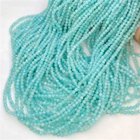 Natural Amazonite Mm Micro Faceted Round Gemstone Beads Strand