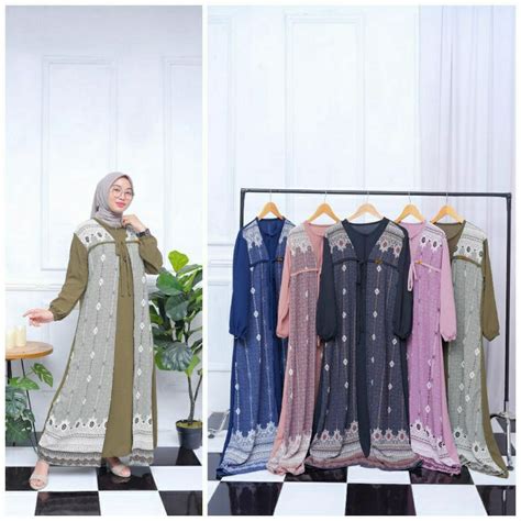 Jual Gamis Aisyah Kombinasi Terbaru Motif Etnik Abstrak Gamis Crinkle