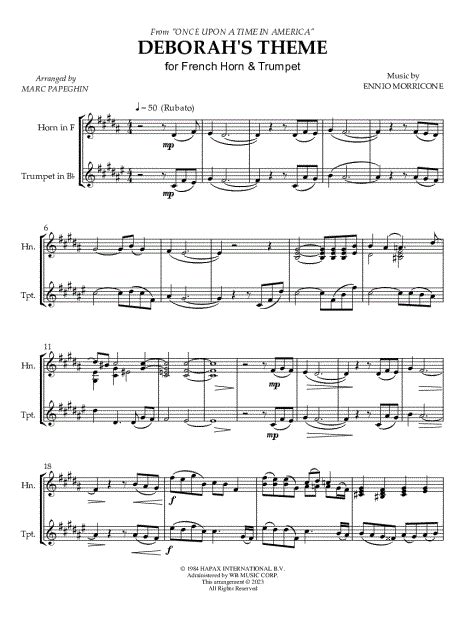 Marc Papeghin Deborahs Theme French Horn And Trumpet Sheet Music In