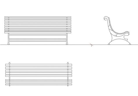 Garden Bench Front Side And Top View Elevation Cad Block Details Dwg