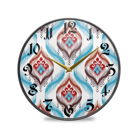 12 Round Silent Wall Clocks Tribal India Ethnic Mandala Blue Acrylic Battery Operated Clock Non