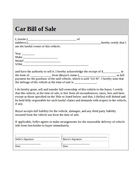 Bill Of Sale With Lien Template Motor Vehicle Bill Of Sale Free 65961 Hot Sex Picture