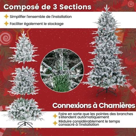 Bebeboutik COSTWAY Sapin de Noël Floqué de Neige 180 cm 210 Lumières