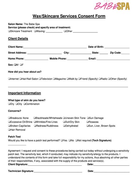 Fillable Online Wax Skincare Services Consent Form Fax Email Print