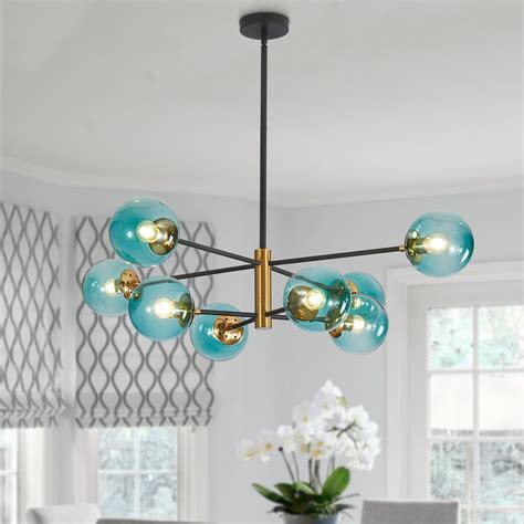 BOKT Modern Sputnik Chandelier 8 Lights Blue Glass Globe Chandelier Mid