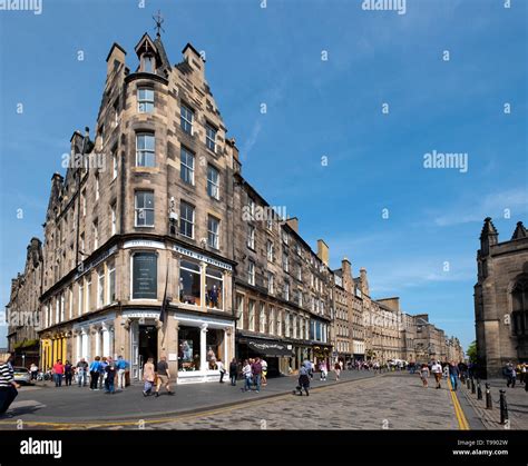 View Of Shops And Old Buildings On The Royal Mile In Old Town Of