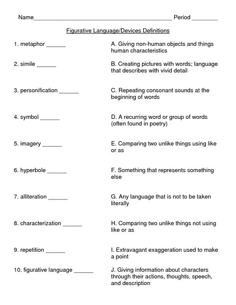 Figurative Language In Poetry Worksheet