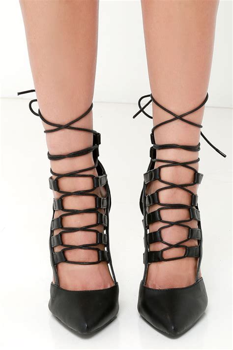 Sexy Black Heels Lace Up Heels Caged Heels 39 00