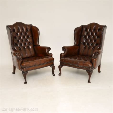 Pair Of Antique Leather Wing Back Armchairs Antiques Atlas