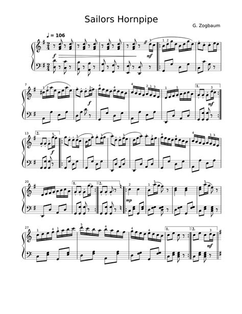 Sailors Hornpipe Sheet Music For Piano Solo