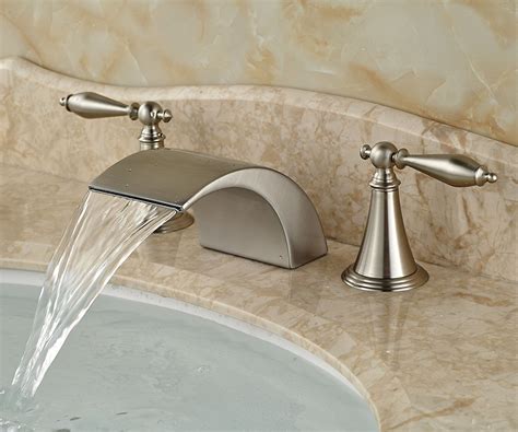 Belem Brushed Nickel Dual Handle Widespread Waterfall Sink Faucet