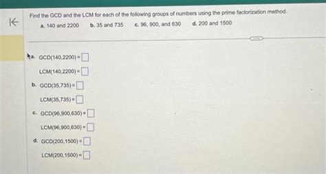 Solved Find The Gcd And The Lcm For Each Of The Following Chegg