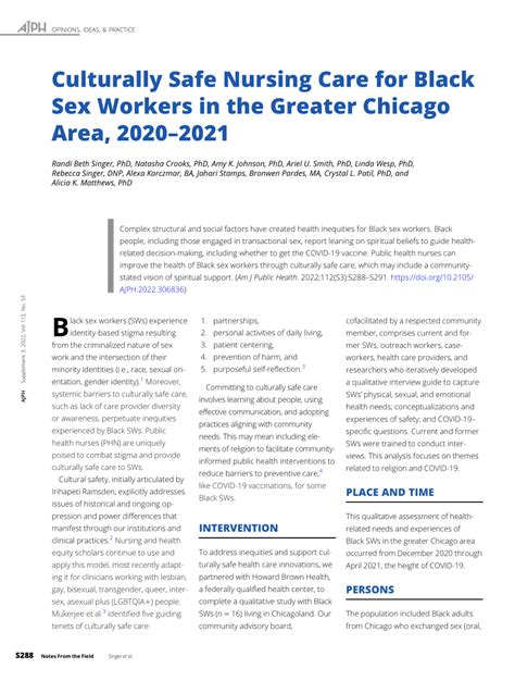 Pdf Culturally Safe Nursing Care For Black Sex Workers In The Greater