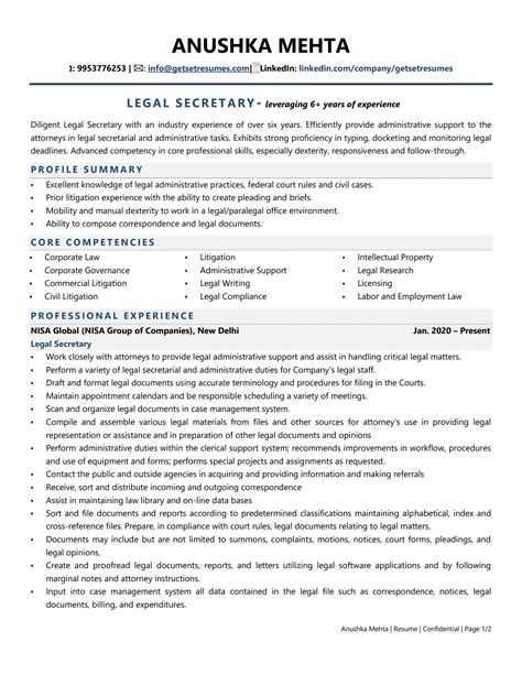 Legal Secretary Resume Examples And Template With Job Winning Tips