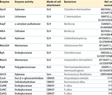 Cell Surface Plant Cell Wall Degrading Enzymes From Different Bacteria