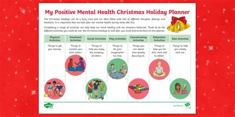 New My Positive Mental Health Christmas Holiday Planner Worksheet