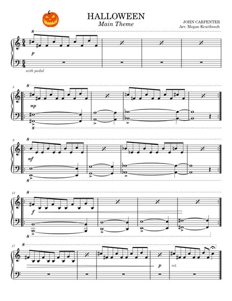 Halloween John Carpenter Sheet Music For Piano Solo Easy