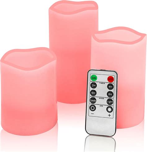 Pink Flameless Candles Set 2 Real Wax Realistic Pillar