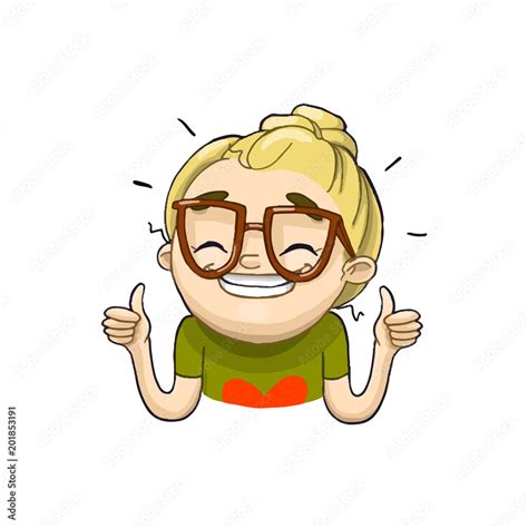 Happy smiling cartoon girl with thumbs up. Vector isolated illustration ...