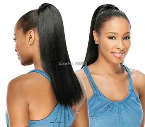 Beautiful And Sleek Ponytail Style Black Yaki Straight Clip In Human