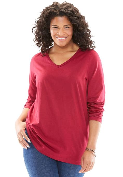 Petite Long Sleeve V Neck Tee Perfect Womens Plus Size Clothing