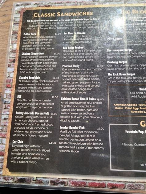 Menu at The Garage pub & bar, Pine City