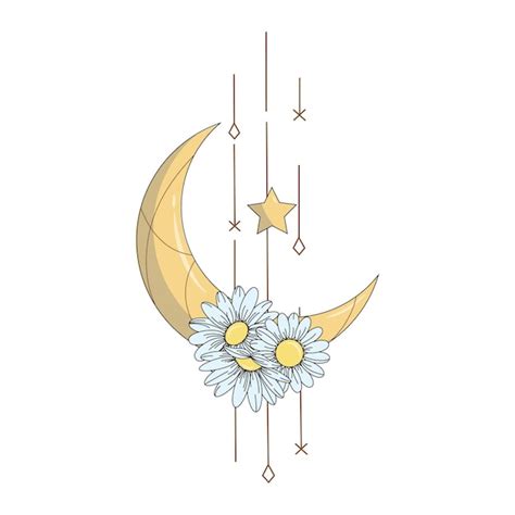 Premium Vector Beautiful Cresent Moon And Daisy Perfect For Decoration