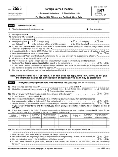 Fillable Online Irs Govpubirs Pdf2021 Form 2555 Internal Revenue