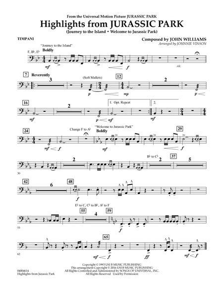 Highlights From Jurassic Park Timpani By John Williams Concert Band Digital Sheet Music