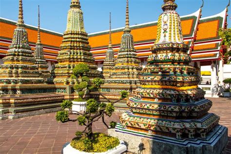 Details Of Pagoda S In Courtyard In The Royal Palace In Bangkok Stock