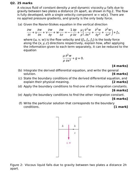 Solved Aw Q2 25 Marks A Viscous Fluid Of Constant Density P Chegg