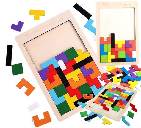 Puzzle Drewniane Klocki Układanka Montessori Tetris Zestaw Gra Logiczna