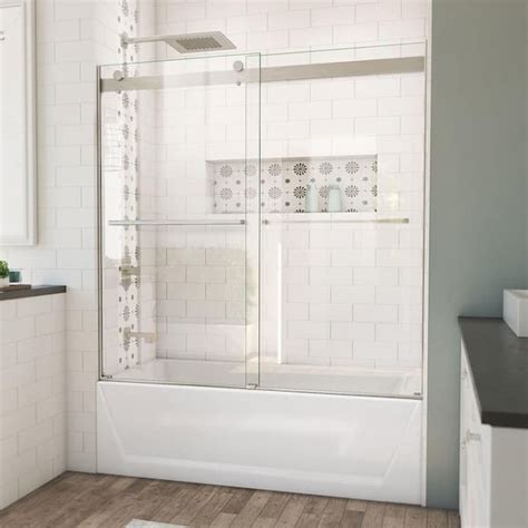 Dreamline Essence 60 In W X 60 In H Sliding Frameless Tub Door In Brushed Nickel With Clear