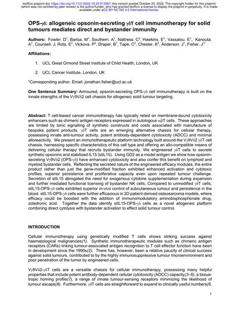 (PDF) OPS-γδ: allogeneic opsonin-secreting γδT cell immunotherapy for ...