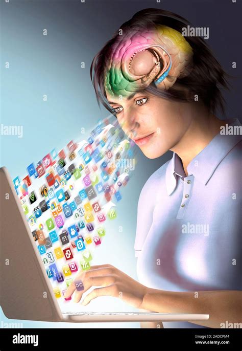 Internet Effects On Brain Conceptual Illustration Of Social Media And