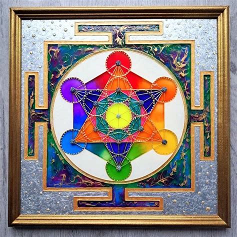 Metatrons Cube Yantra Handpainted Sacred Geometry Geometric Inspire