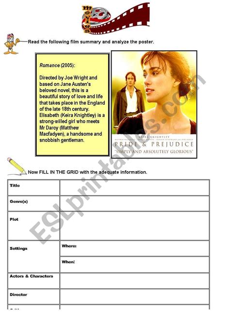 Movies Pride And Prejudice ESL Worksheet By Atlantis1971