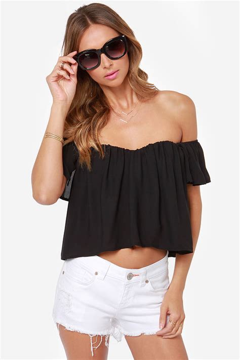 Sexy Black Top Off The Shoulder Top Crop Top 45 00 Lulus