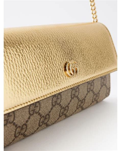 Gucci GG Marmont Metallic Leather Cross Body Bag In Natural Lyst