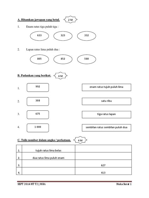 PDF Soalan Matematik Tahun 2 Oktober DOKUMEN TIPS