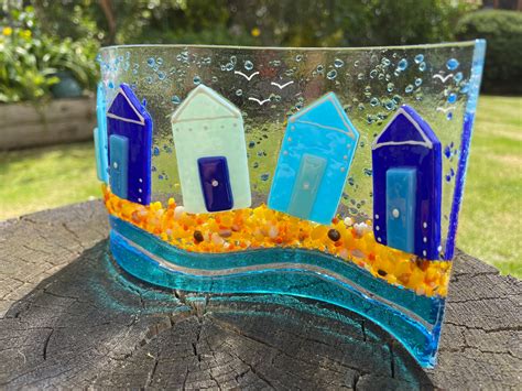 Beach Huts Fused Glass Beach Huts Glass Wave Seaside Scene Bathing Huts