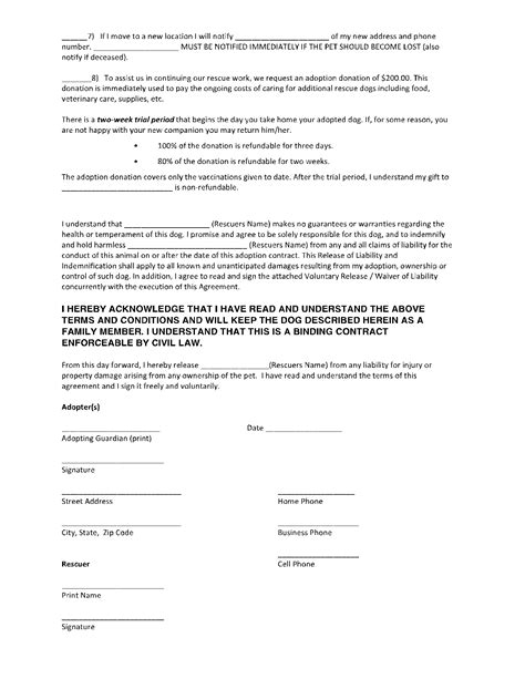 Dog Adoption Agreement Printable Blank Pet Adoption Forms - Printable ...