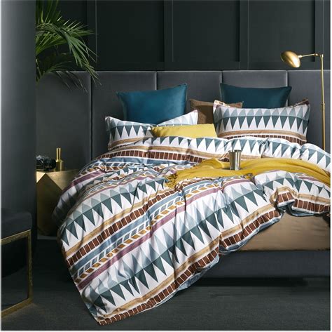 Bohemian Duvet Cover Striped Ethnic Boho Southwestern 400tc Cotton Bedding 3pc Set Modern Geo