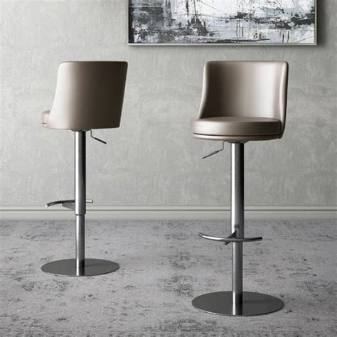 Banbury Taupe Faux Leather Gas Lift Bar Stools In Pair Furniture In