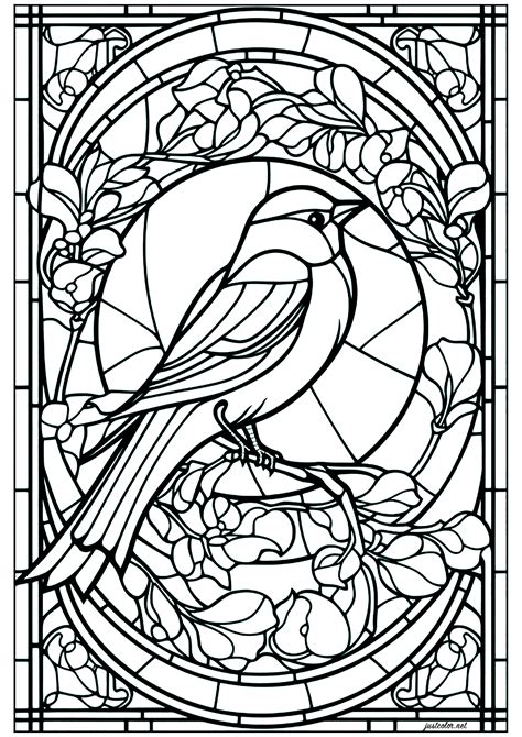 Un petit oiseau dans un vitral Coloriages de Vitraux à imprimer pour