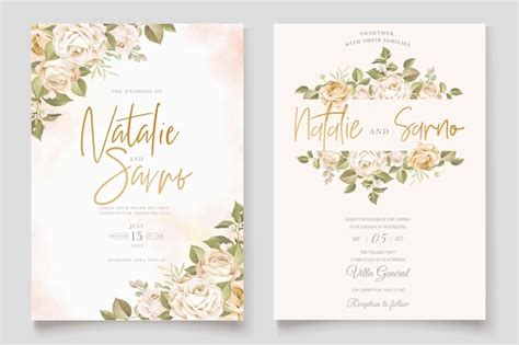 Ensemble De Cartes D Invitation De Mariage De Belles Fleurs Et Feuilles