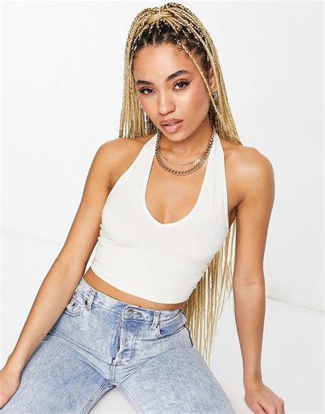 Asos Design Halter Neck Crop Top In Cream Asos Halter Neck Crop Top Crop Tops Asos Designs