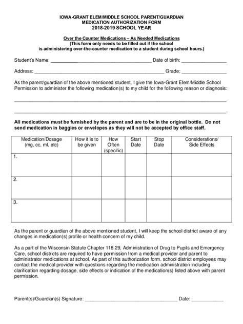 Fillable Online Igs K12 Wi Authorization To Administer Medication