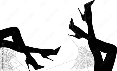 Sexy Female Legs Wearing High Heels And Spider Web Silhouette Halloween Style Party Black And