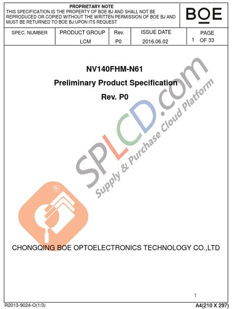 NV140FHM N61 Datasheet PDF TFT LCD